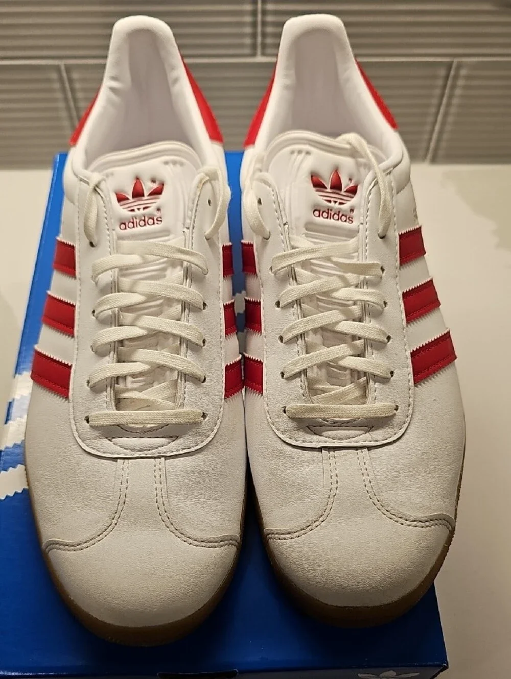 adidas White & Red Gazelle Retro Leather Sneakers